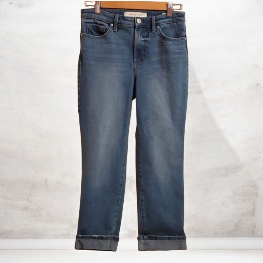Vintage‎ America Jeans Womens Size 4 Blue High Rise Straight Crop Cuffed